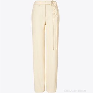 Tory Burch NEW Relaxed Multicolor Topstitch Pant French Cream